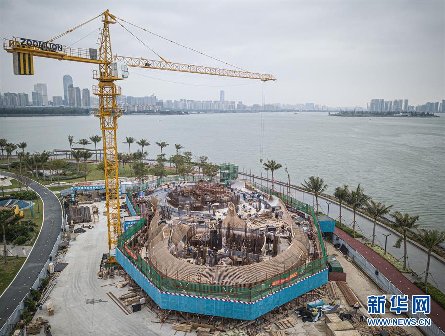 （新華視界）（1）海口灣云洞圖書館施工忙